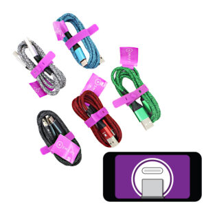 Assorted braided Type-C to USB-A charging cables with silicone wraps and retail tags